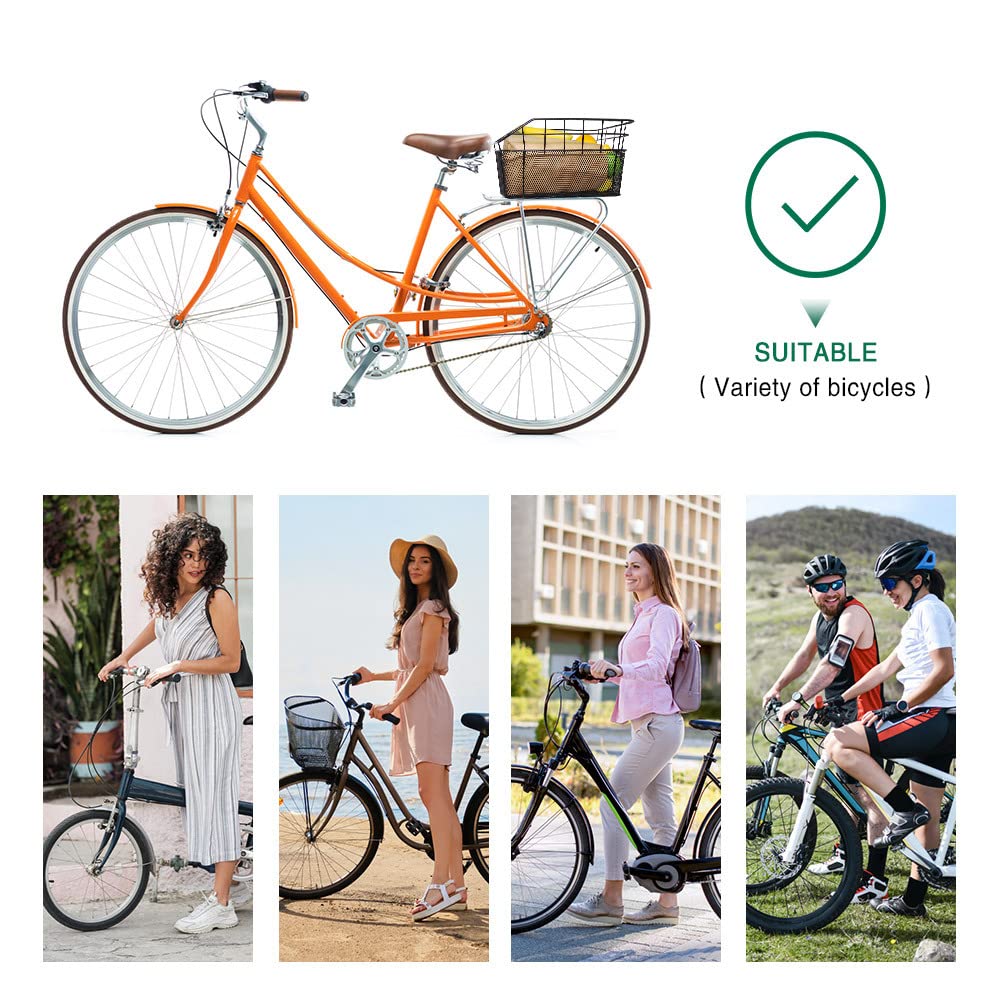 ANZOME Bike Basket Rear,Waterproof Metal Wire Bicycle Rear Basket with Adjustable Cargo Net and Rainproof Cover Fits to Most Rear Bike Rack