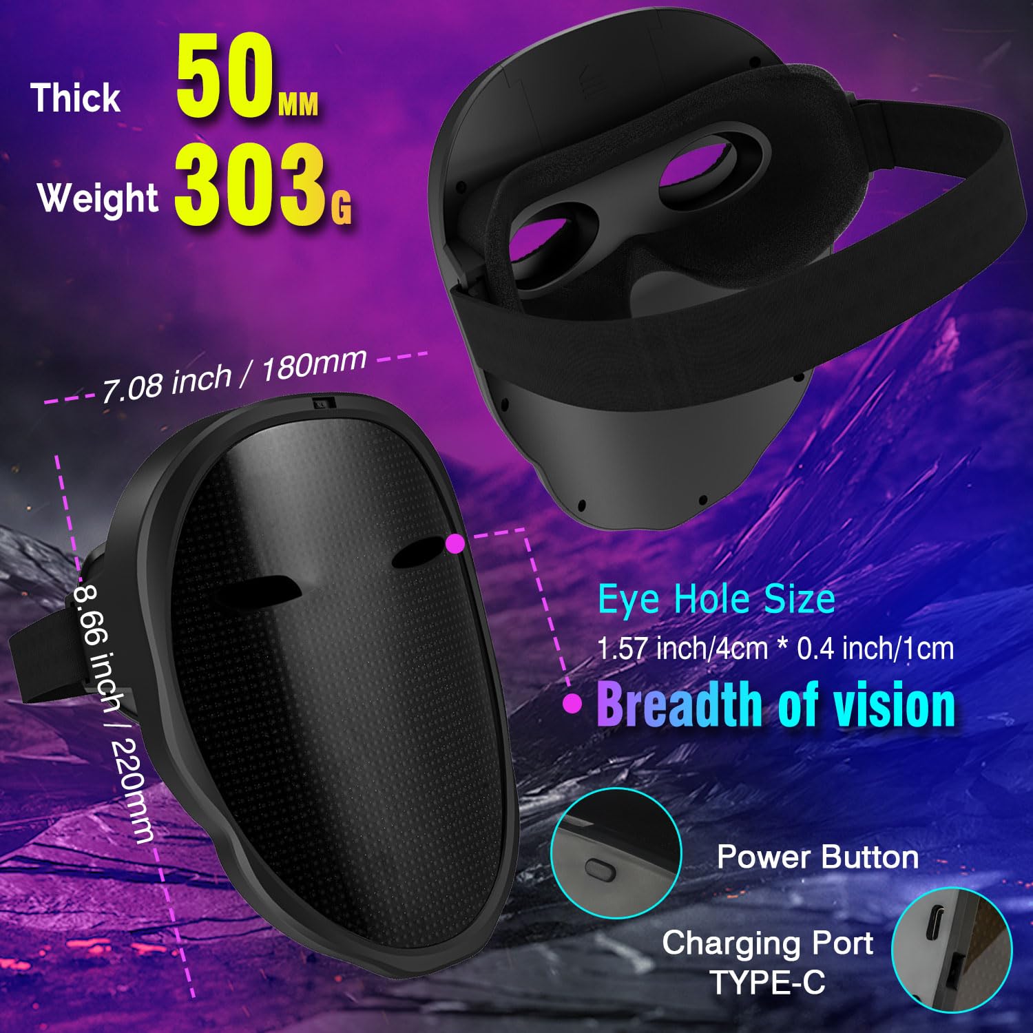 megoo LED Mask with Bluetooth Design Customized Programmable by APP,Halloween LED Luminous Mask for Costume Halloween DJ Masquerade Rave Cosplay Birthday Party