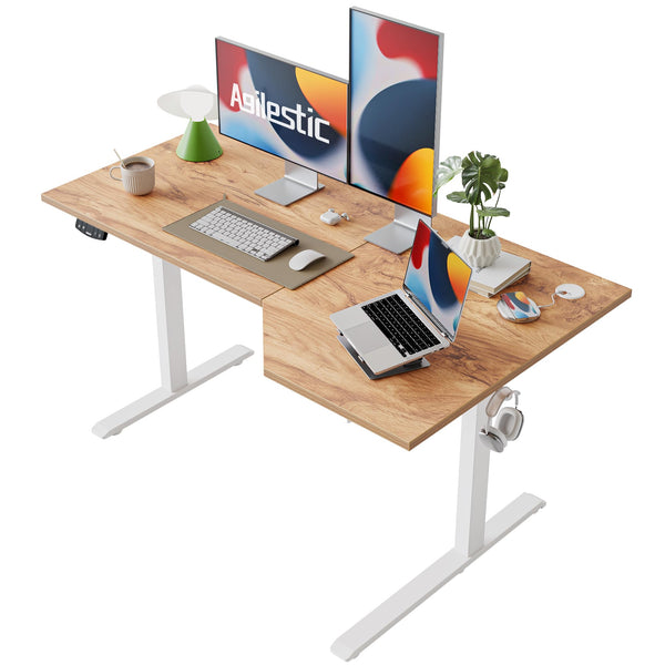 Agilestic L-Shaped Electric Standing Desk, 140cm Height Adjustable Sit-Stand Desk for Home Office, Ergonomic Computer Desk with Spliced Board, White