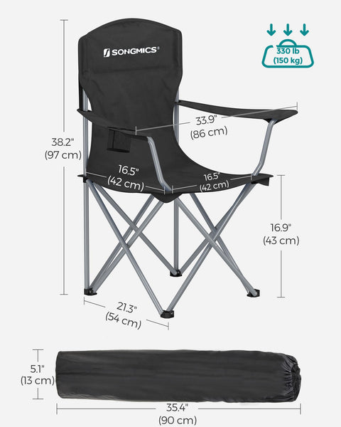 SONGMICS Set of 2 Folding Chairs, Camping Chairs, Comfortable Heavy Duty Structure, Max. Load 150 kg, with Drink Holder, Outdoor Chair