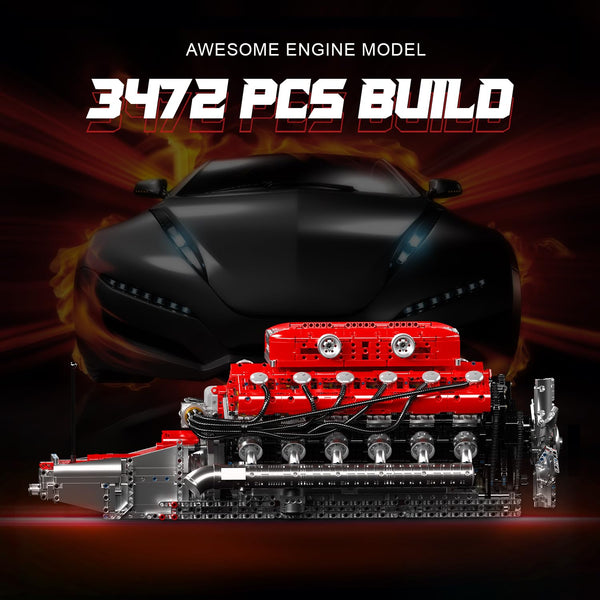 Mould King V12 Engine Building Block Sets, V12 Engine Model Kit That Runs, MOC Engineering Model Building Kit with Battery and Motor, Engineering Building Blocks for Adults (3472 PCS)