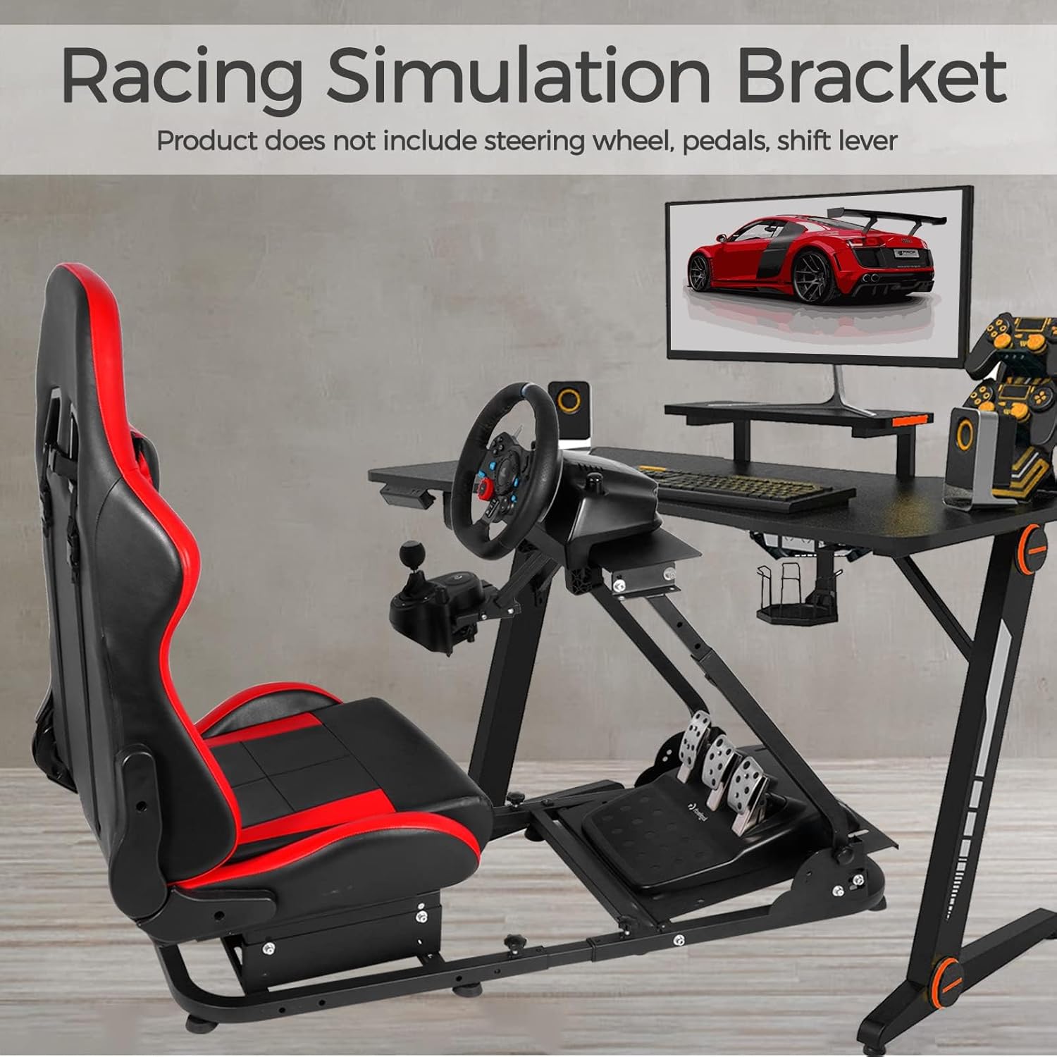 Anman Racing Simulator Cockpit With Red Racing Seat Adjustable Wheel Stand Gaming Simulator Cockpit Fit For Logitech G25 G27 G29 G920 G923 Thrustmaster T80 T150 NOT Include Wheel Shifter and Pedal