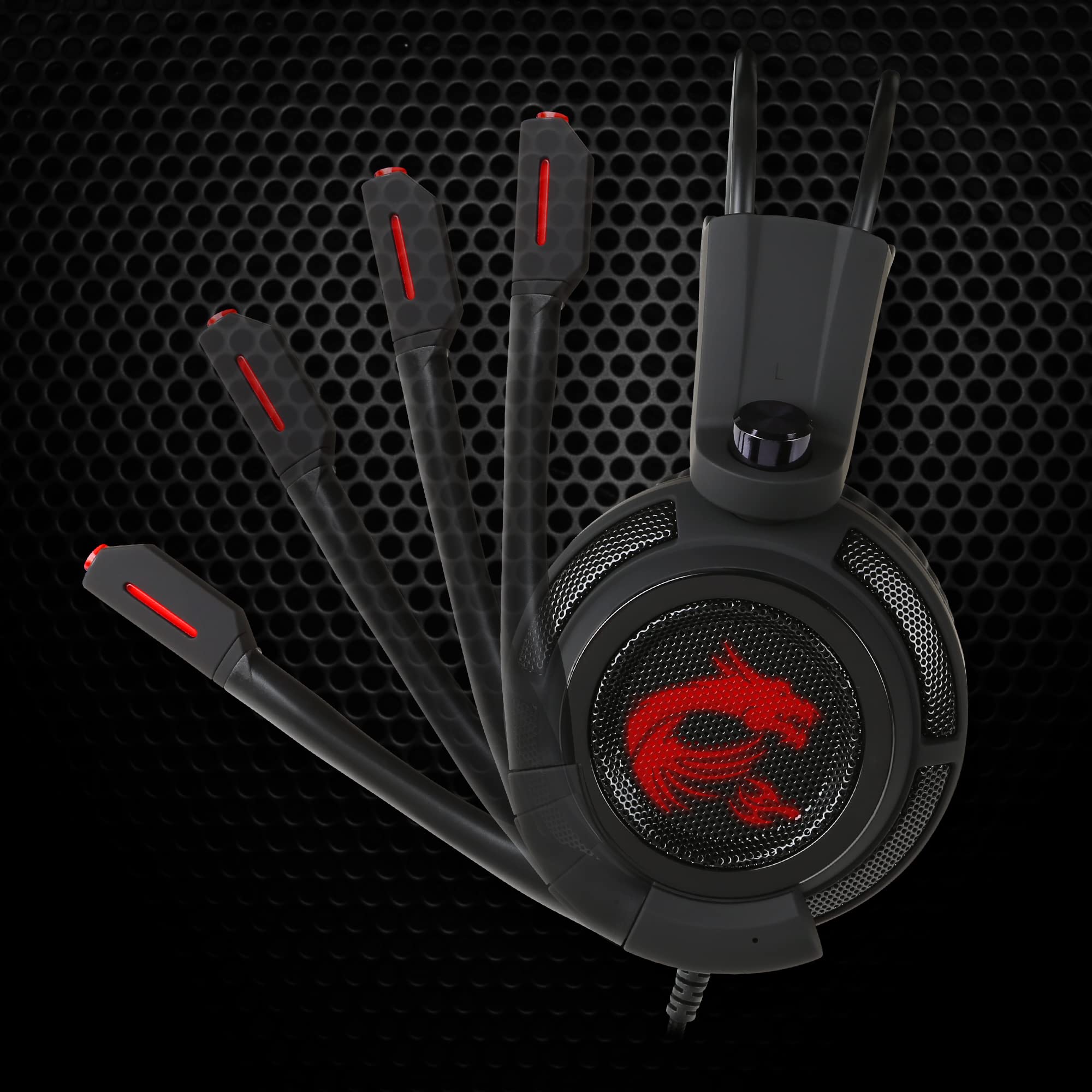 MSI DS502 GAMING HEADSET - 7.1 Virtual Surround Sound, Vibration Feedback, 40mm Neodymium Drivers, laptop, Omnidirectional Microphone, Inline Controls, USB 2.0 Connector - Wired