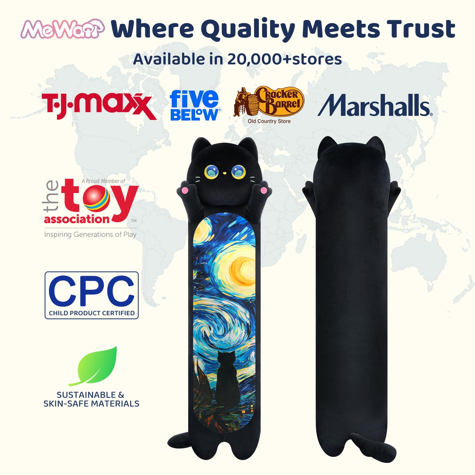 Mewaii 36in Long Cat Plush Pillows Stuffed Animals Squishy Pillows - Plushie Cute Kitty Sleeping Hugging Plush Pillow Soft Toys for Kids(Orange)