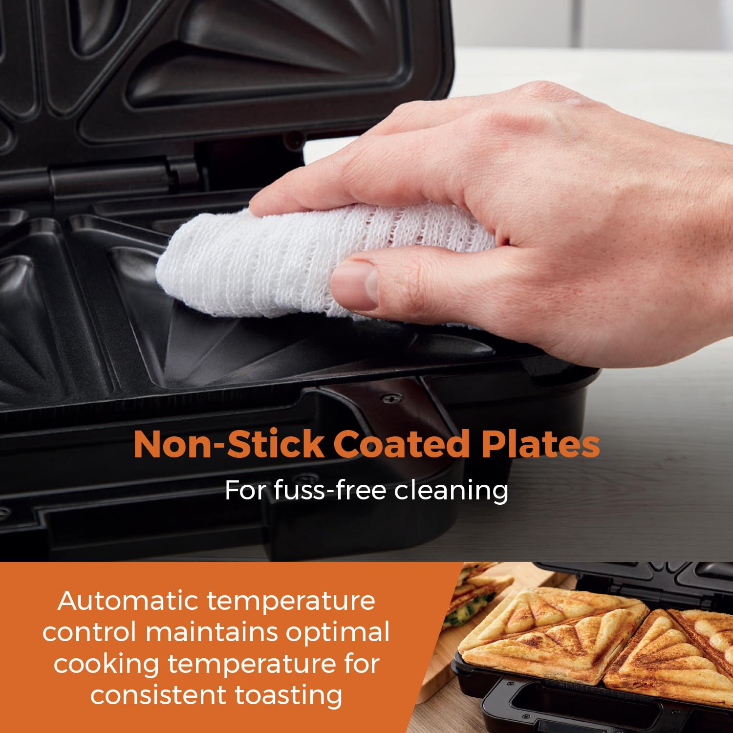 Tower T27032 3-in-1 Deep Filled Snack Maker with Non-Stick Coated Plate and Automatic Temperature Control, 900W, Stainless Steel