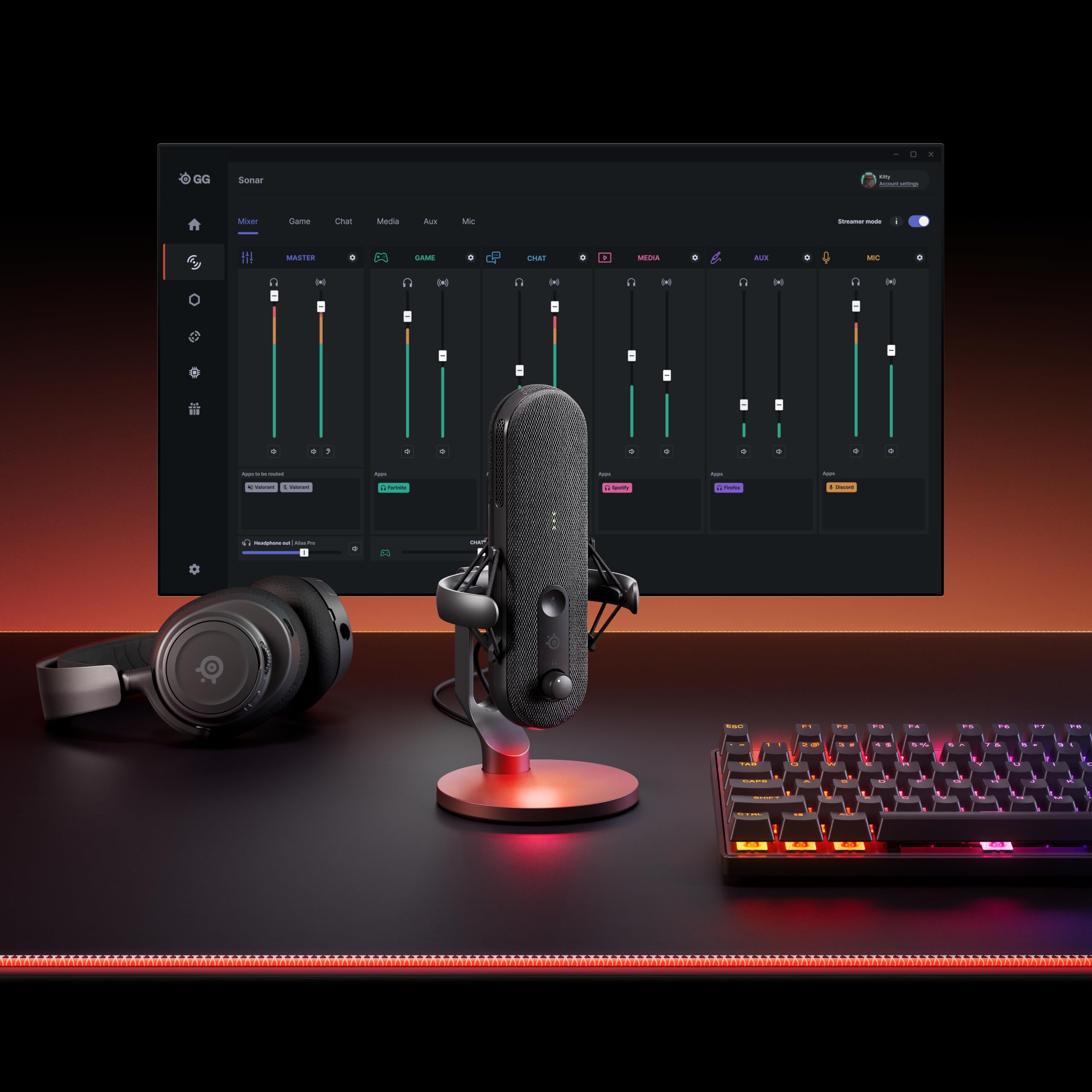 SteelSeries Alias USB Mic for PC — 3x Bigger Capsule for Gaming, Streaming and Podcasting — Sonar for Streamers Audio Software — AI Noise Cancelling — LED Mute & Level Monitoring — Shock Mount - Black