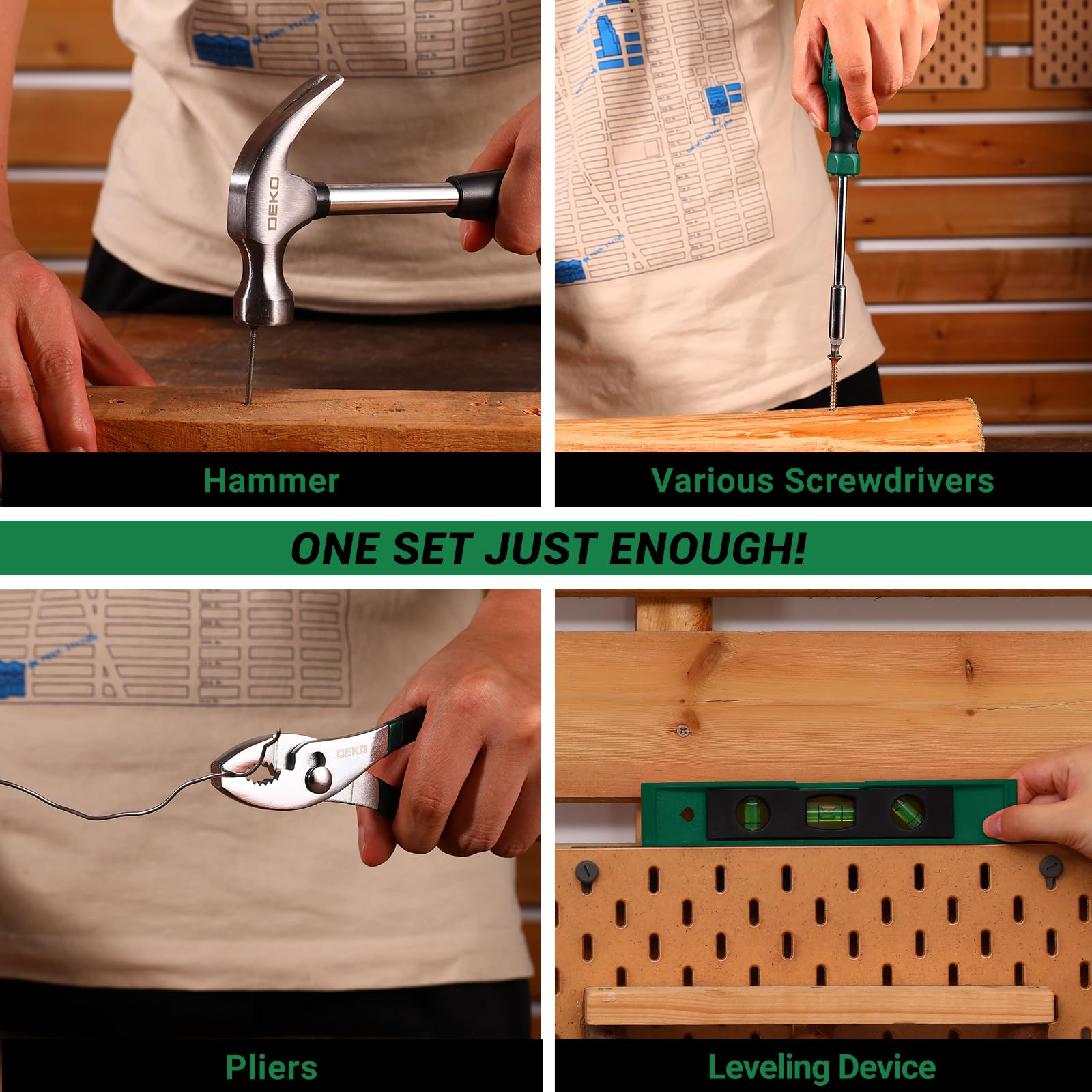 DEKO Tool Kit Set Box 62 Piece Home Repair DIY Tools Basic Hand Toolbox Sets for Home