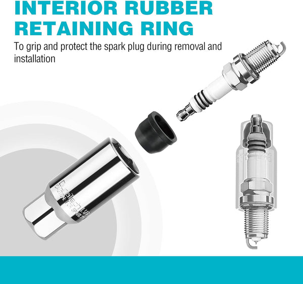 DURATECH Spark Plug Socket Set, 5-Piece SAE & Metric Cr-V Spark Plug Sockets (14mm, 18mm, 5/8", 3/4", 13/16"), 6 Point & 12 Point Thin Wall 3/8" Drive Spark Plug Removal Tool for Car, Small Engines