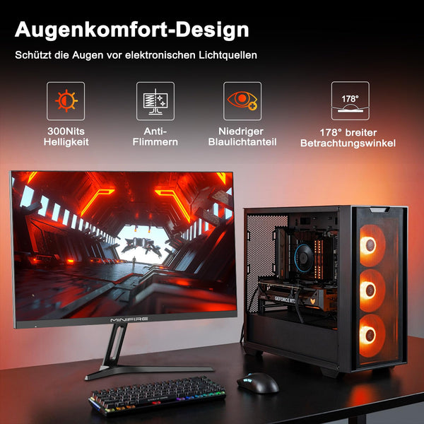 Minifire 27 Inch Gaming Monitor, 180Hz, Curved Gaming Monitor, Built in Speaker, Crosshair, 1Ms, sRGB130%, FHD 1080P Computer Screen, VESA Compatible, Eye Care Adaptive Sync HDMI＆DP Prots （MFG27C1 ）