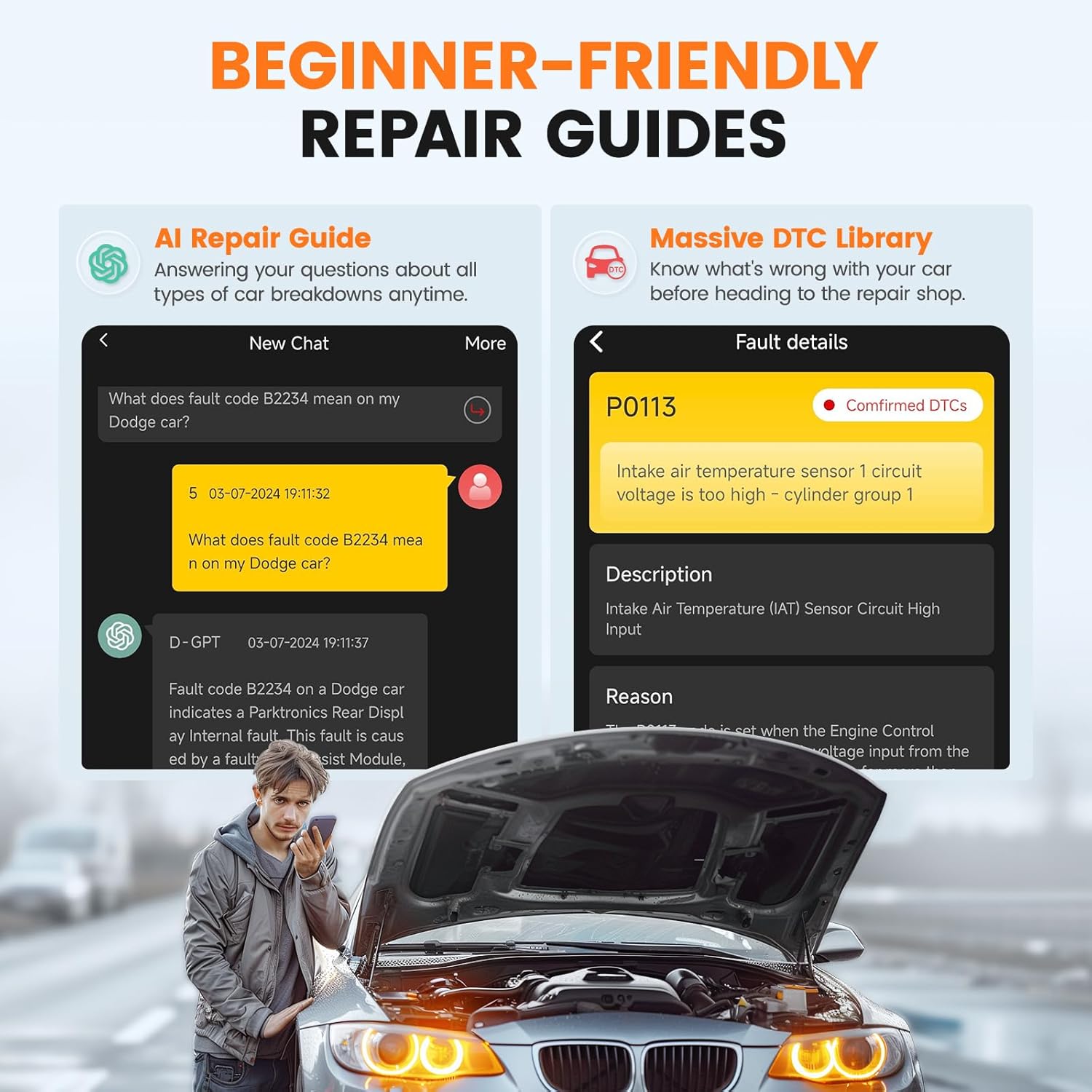 ANCEL ECHO OBD2 All System Diagnostic Scan Tool Bluetooth, Wireless Scanner Check Engine Car Code Reader for iOS Android, Smog Check, Oil Reset, Vehicle Performance Test, Active Test, Lifetime Update