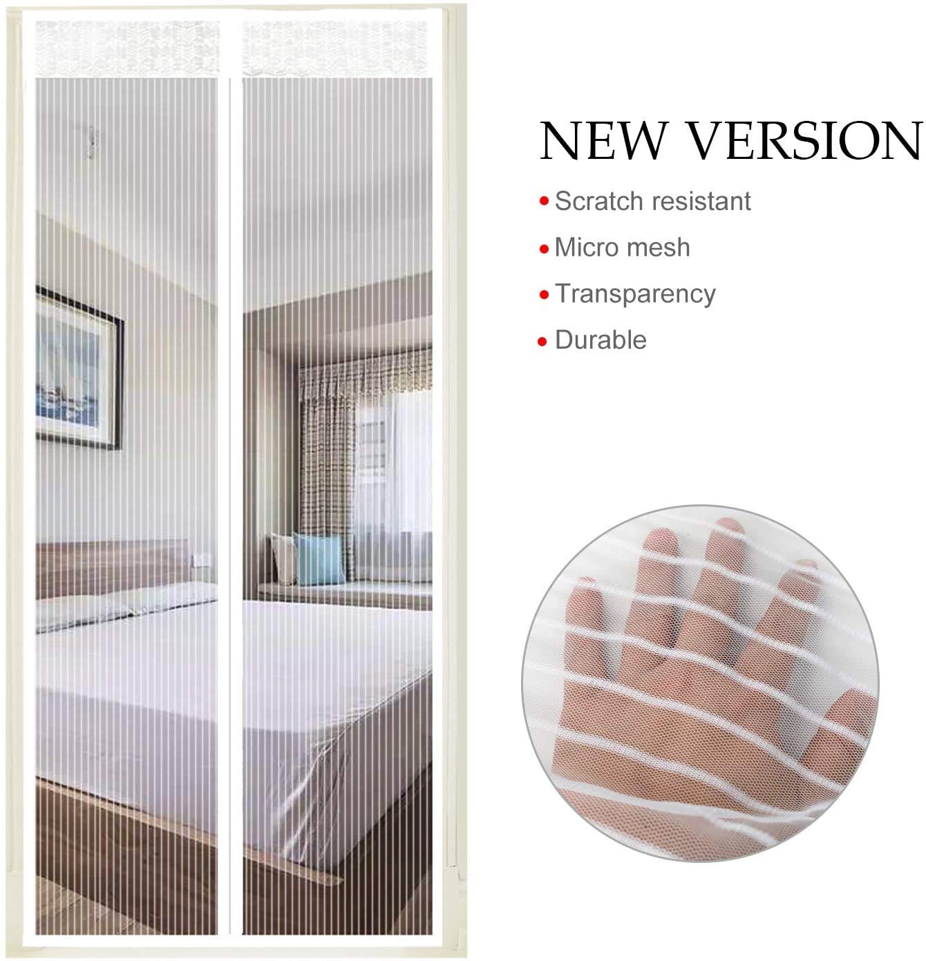 EXTSUD Magnetic Fly Screen Door Keep Insects Out Mosquito Door Screen Easy to Install without Drilling Top-to-Bottom Seal Automatically for Balcony Sliding Living Room Children's Room, 90x210 cm