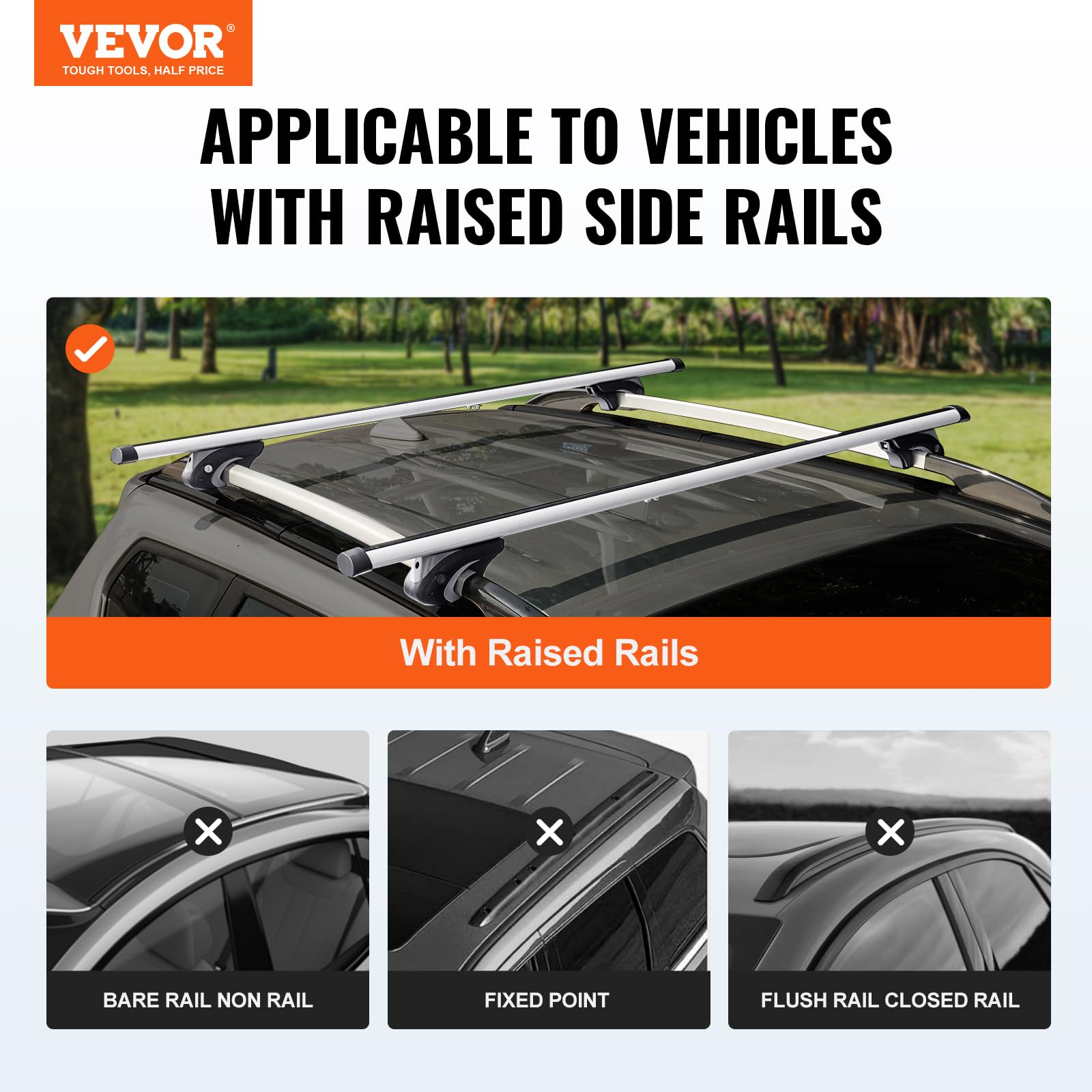 VEVOR Universal Roof Rack Cross Bars, Aluminum Roof Rack Crossbars, Fit Raised Side Rail with Gap, 90KG Load Capacity, Adjustable Crossbars with Locks, for SUVs, Sedans, and Vans