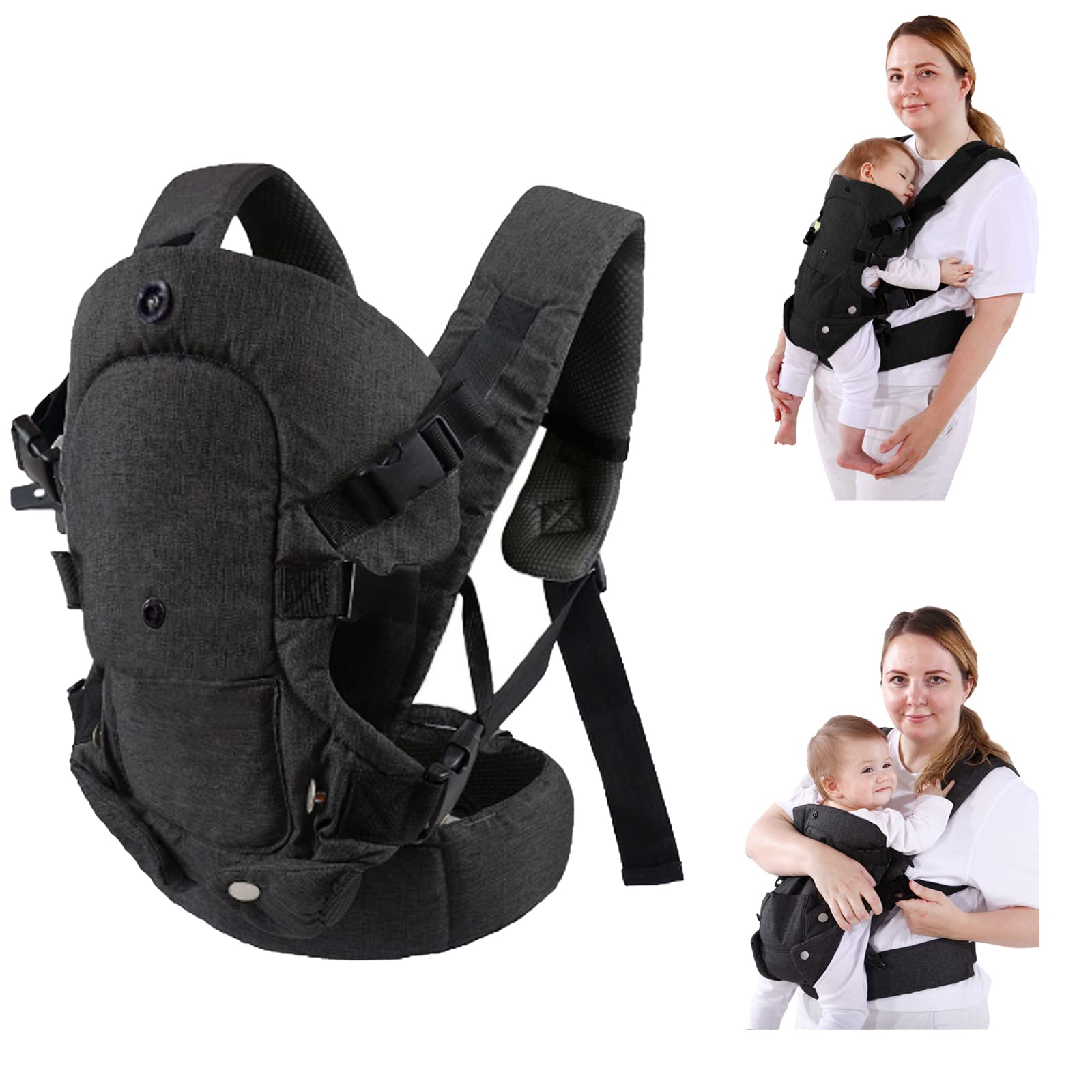 HUIMO Baby Carrier, Ergonomic Design Infant Sling Convertible with Soft Breathable Air Mesh and All Adjustable Buckles for Toddler or Newborn Babies (Grey)