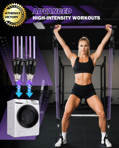 ALongSong Pilates Bar Set With 6 Latex Elastic Resistance Bands 20-180LBS or 30-240LBS & Door Anchor Pilates Equipment For Home Gym Workout Fitness