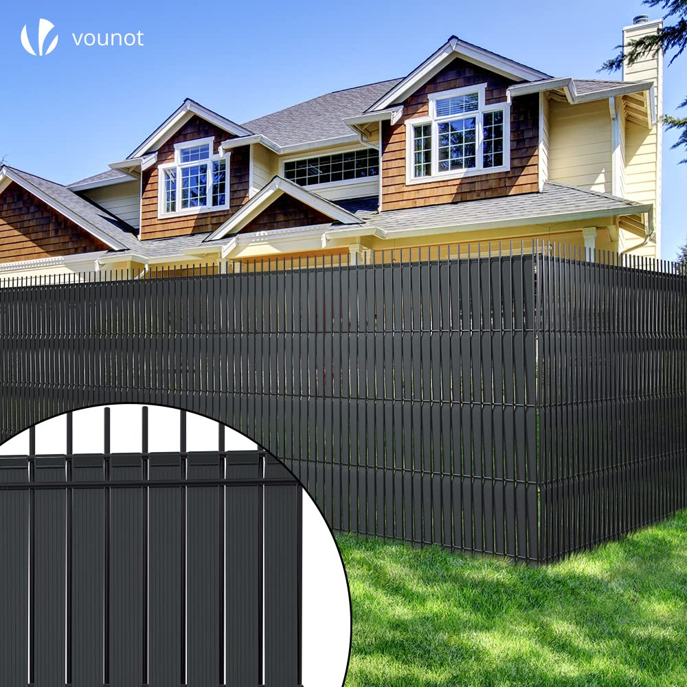 VOUNOT? PVC Privacy Strips Garden Privacy Fence Screen 150m x 4.7cm Double Rod Mats with 300 Clips for Deck, Patio, Balcony, Black