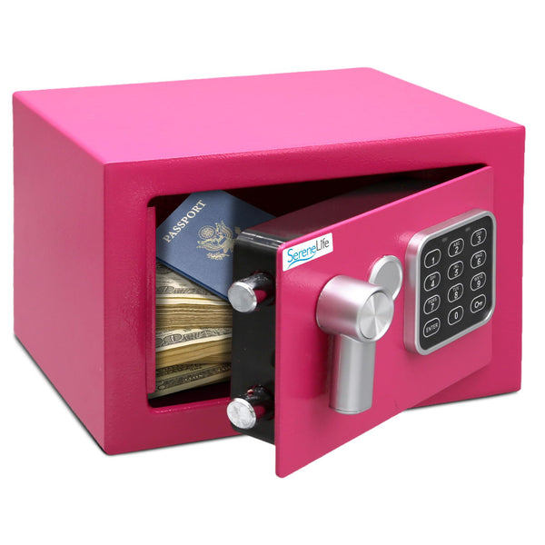 Pyle Home Safe Box Locker, Small Money Safe, Mini Fireproof Safes, Wall & Floor Steel Vault, Electronic Digital Keypad, 2 Keys, 23.1 × 17 × 17cm, Secure for Cash, Guns, Jewelry & More - Red