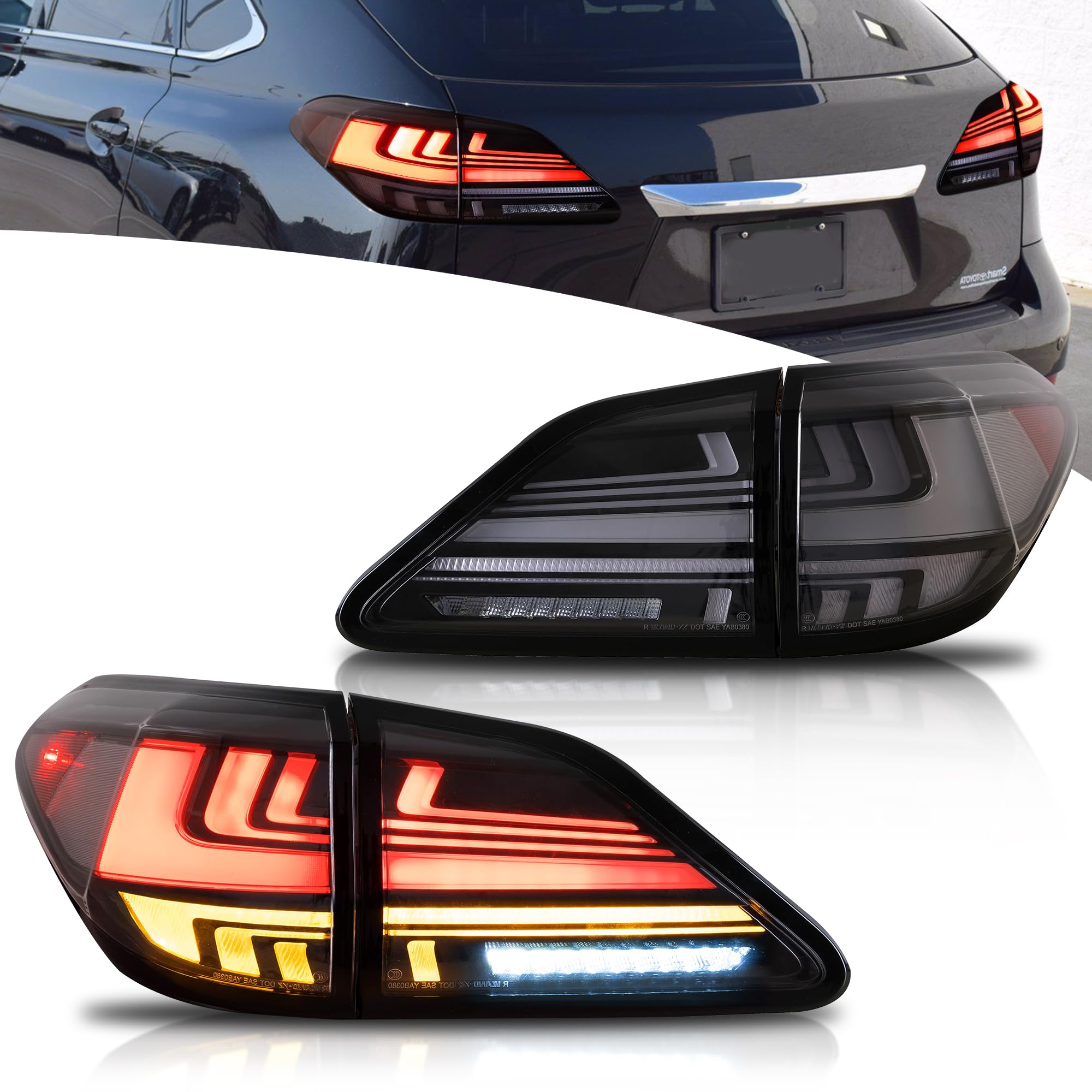 VLAND Motor LED Rear Lights compatible with RX270, RX330, RX350 F Sport, RX400h, RX450h, RX450hl 2010-2015, w/Amber Sequential Indicator, Driver & Passenger Side - Clear