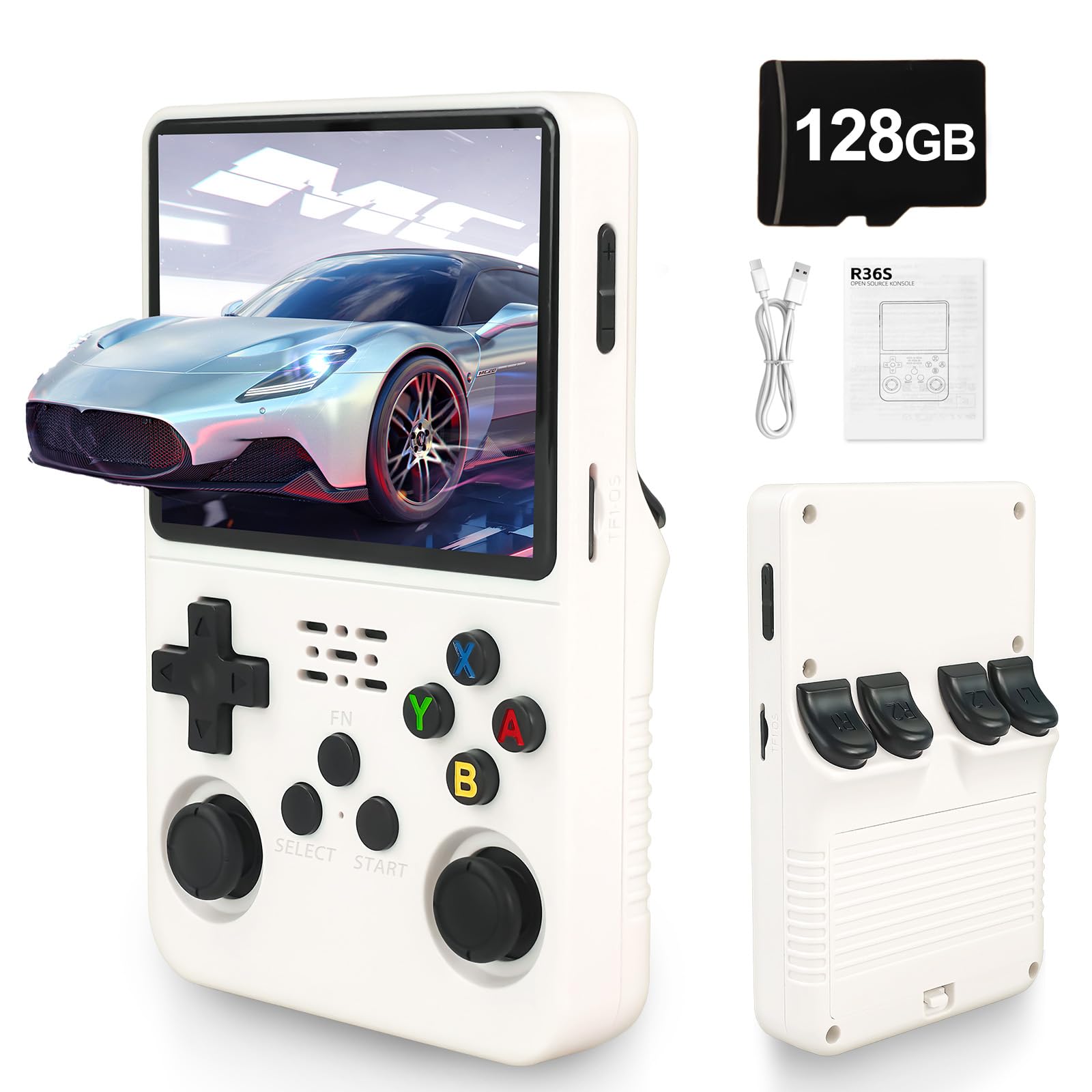 Blidinner R36S Retro Handheld Games Console -With Open Source Linux System,3000mAh Battery,3.5 Inch HD Screen,64G TF Card,20,000+ Classic Games,Portable Mini Game Console for Teens and Adults-Black