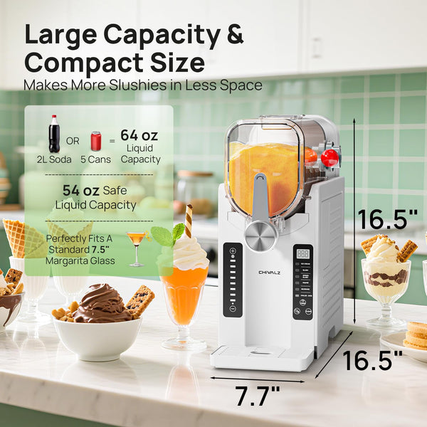 CHIVALZ Slush Machine, Frozen Drink Machine, No Ice Needed, 12H Pre-Scheduling, LED Display, Self-Cleaning, Makes Slushies, Milkshakes, Frappés & Cocktail, AD03, Black, 6 Preset Programs +1 Pack
