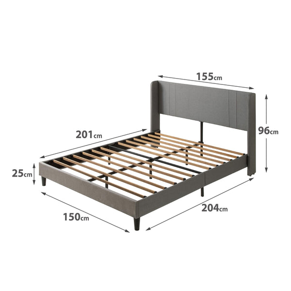 Zinus Sasha Super King Bed frame - Bed 180x200 cm - 25 cm Height - Upholstered Platform Bed frame with Wingback Headboard - Medium Grey