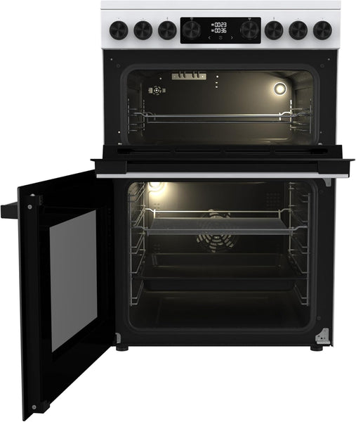 Hisense HDUKC60W 60cm Electric Cooker with Ceramic Hob-White, A Rated Double Oven 50L/80L [Energy Class A]