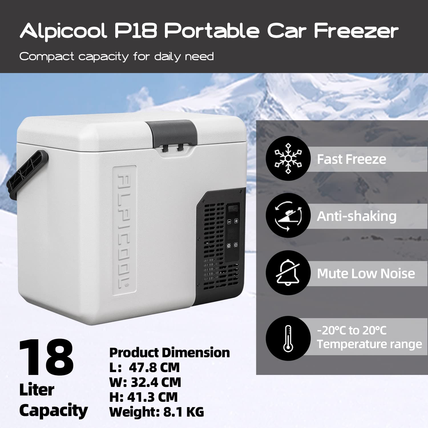 Alpicool K25 25 Liter Portable Car Fridge Freezer 12/24V Car Refrigerator Cooler Box,Electric Mini Fridge Freezer for Camping Campervan, Vehicle, Truck, RV, Boat, Travel, Pinic, -20°C-20°C