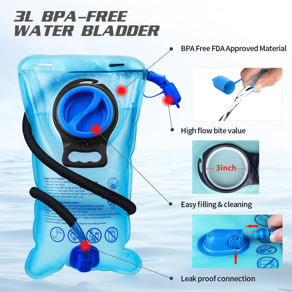 Expansea Hydration Backpack, Lightweight Insulation Hydration Pack with 3L Water Bladder, Waterproof and Breathable Large Capacity Outdoor Sport