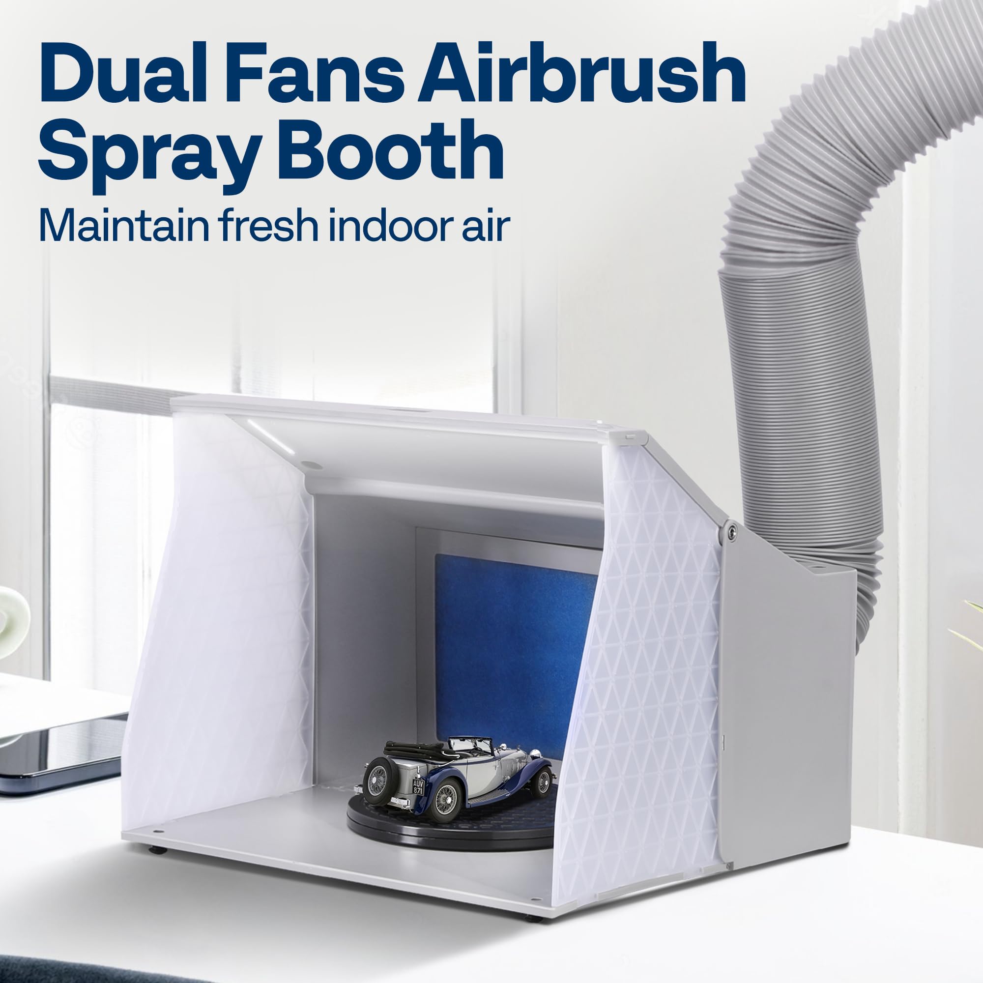 VIVOHOME Dual Fans Airbrush Paint Spray Booth with 4 LED Lights Turn Table and Filter Hose, Portable Airbrush Booth for Painting Model Craft