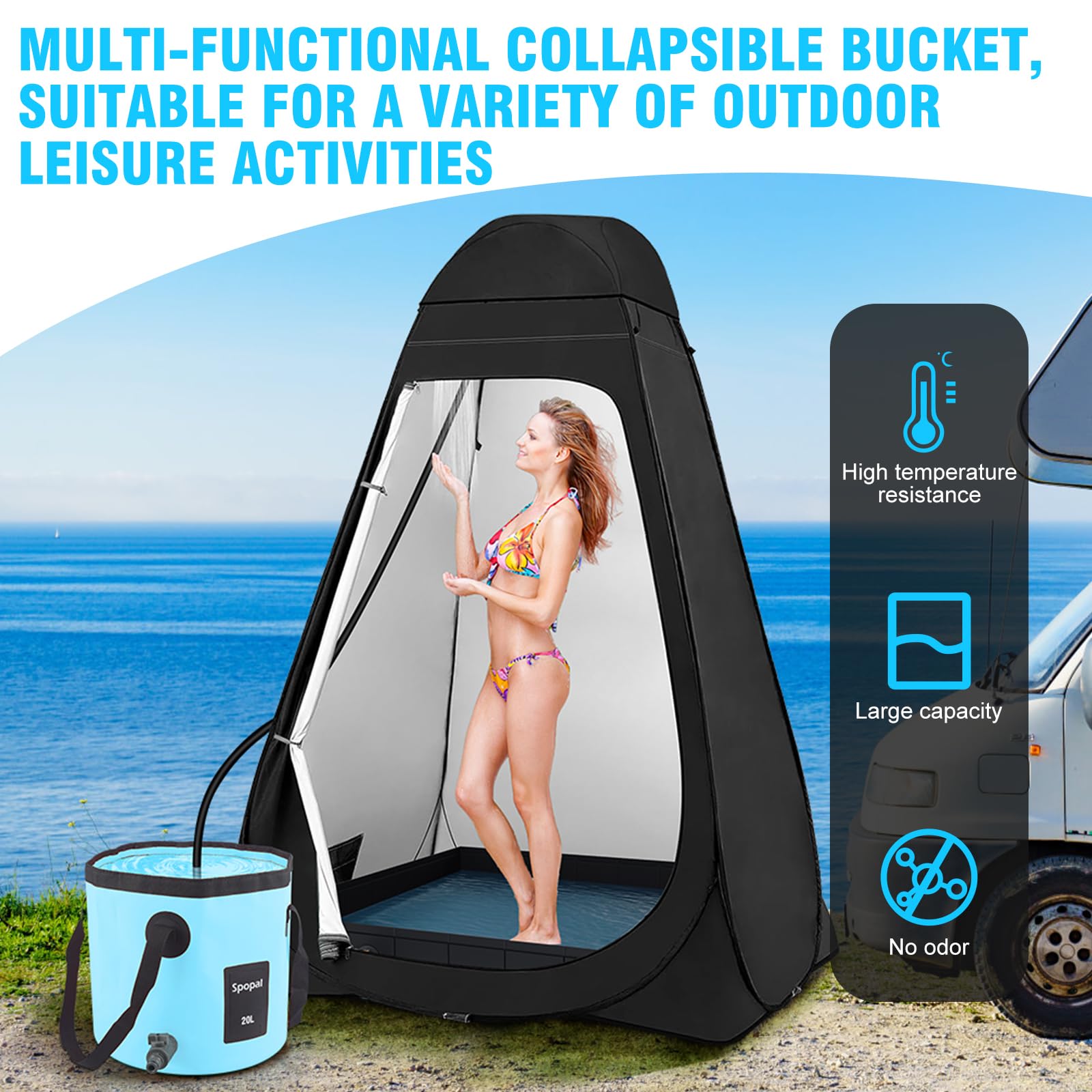 Spopal 20L Collapsible Bucket, Outdoor Foldable Bucket with Drainage Outlet for Camping, Collapsible Storage Container for Traveling Picnic Hiking Fishing Car Washing