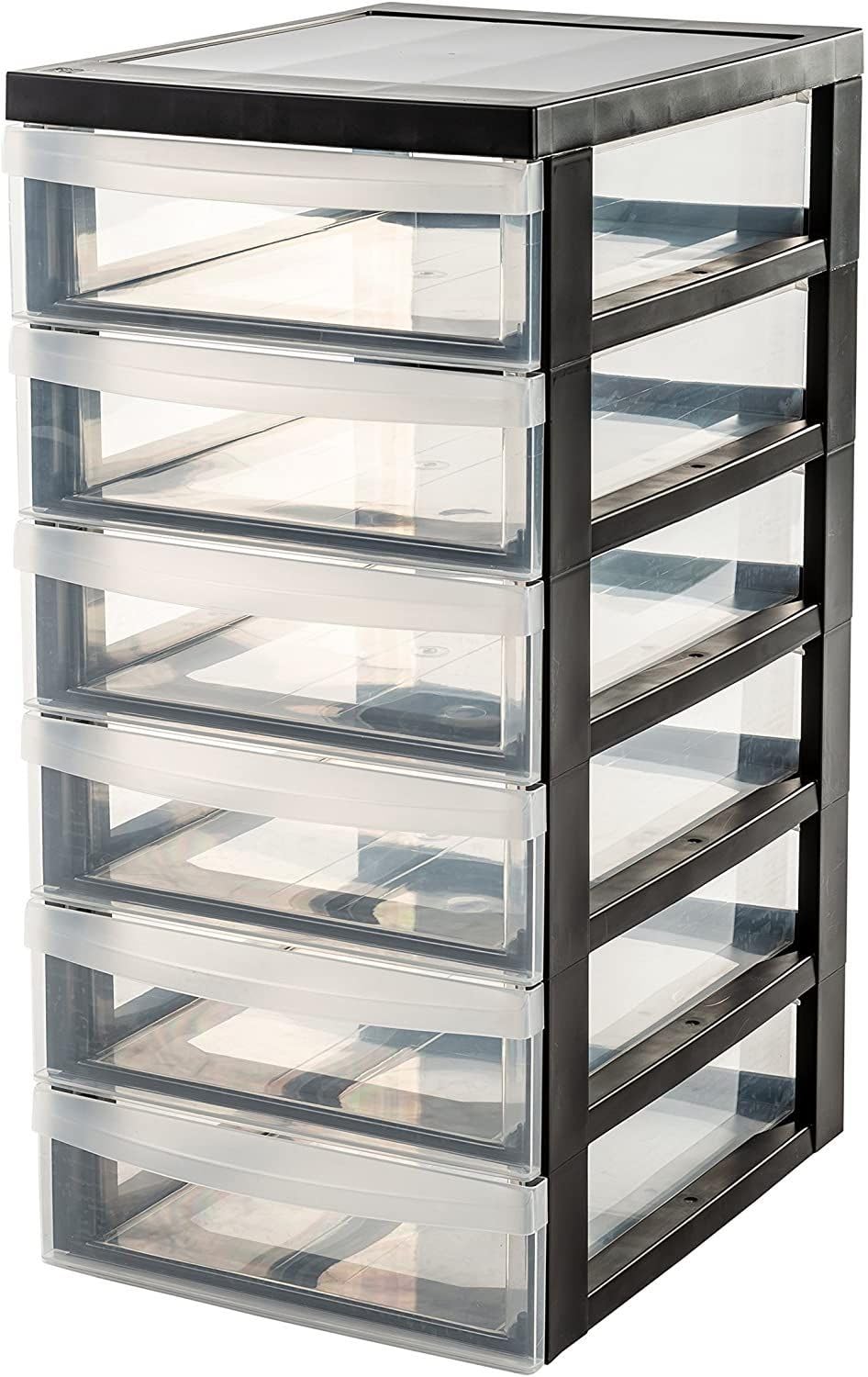 Iris Ohyama, Plastic Drawers Storage Unit, Plastic Storage Drawers, A4 Format & 4 Wheels, H61.5cm/6 Drawers, BPA Free, Black, W40 x D29 x H61.5cm,