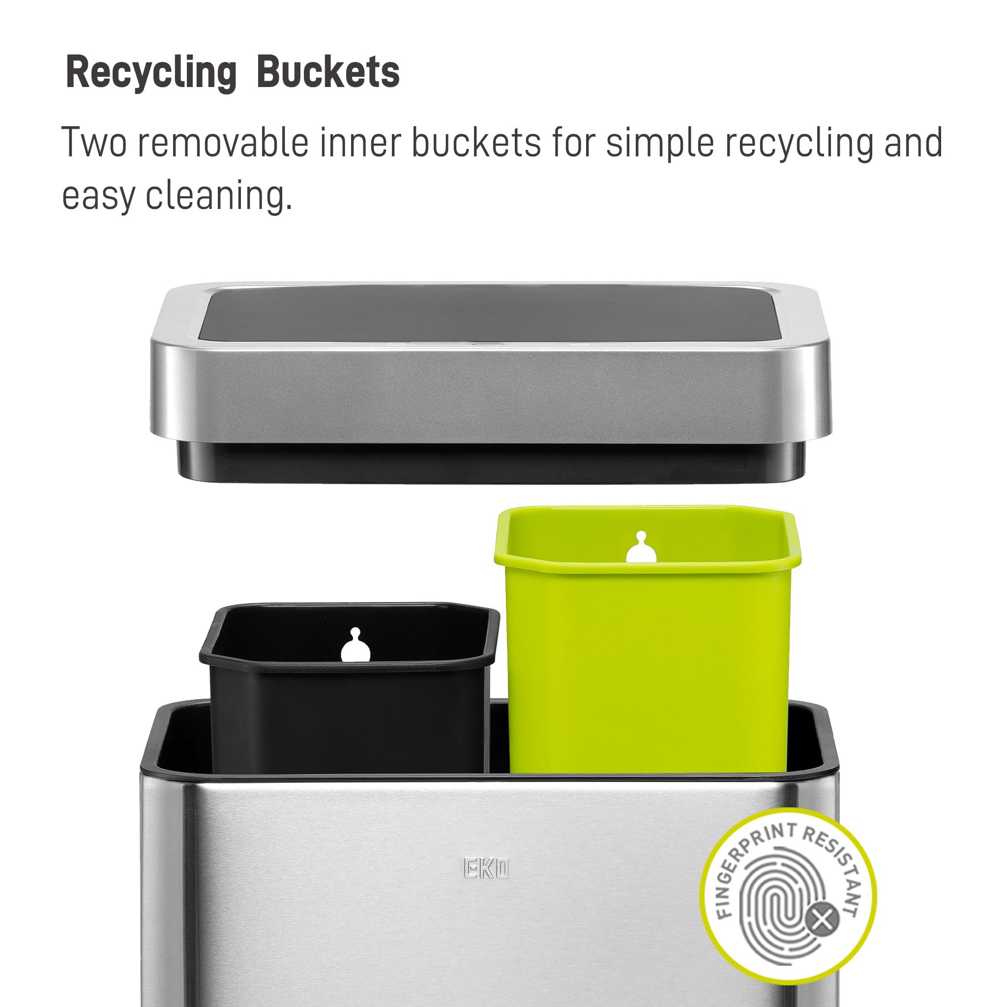 EKO Mirage X Recycling Sensor Kitchen Bin - Sleek & Hygienic Touch-free Dual Compartment Rubbish Bin, Perfect for Kitchen & Home, Stainless Steel, 40
