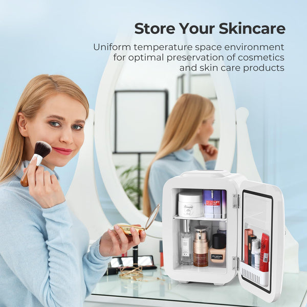 YASHE Mini Fridge for Bedroom, 4 Liter/6 Cans Small Fridge, AC/DC Thermoelectric Cooler and Warmer Mini Fridge for Drink Office Dorm Car, Blue