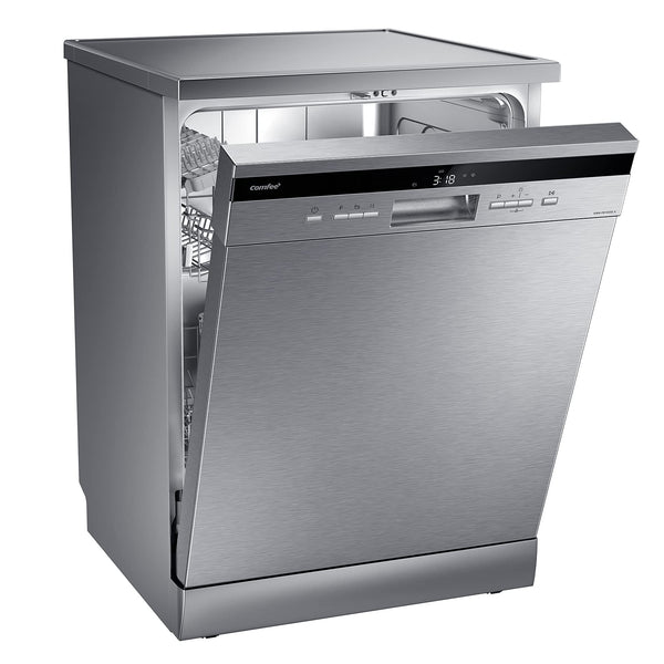 COMFEE' Freestanding Dishwasher FD1435E-X with 14 place settings, Full Size, Whisper Quiet 44dB, Wide LED Display, Delay Start, Half Load Function, Flexible Racks, Stainless Steel