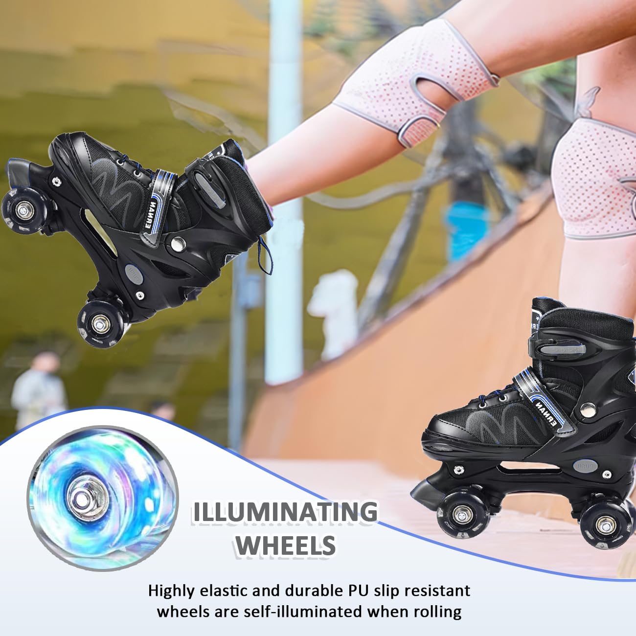 ERNAN Roller skates kids Roller boots,8 Light up Wheels and 4 Sizes Adjustable.Rollerskates for Kids Beginners, Suitable for Indoor Outdoor (White, S)