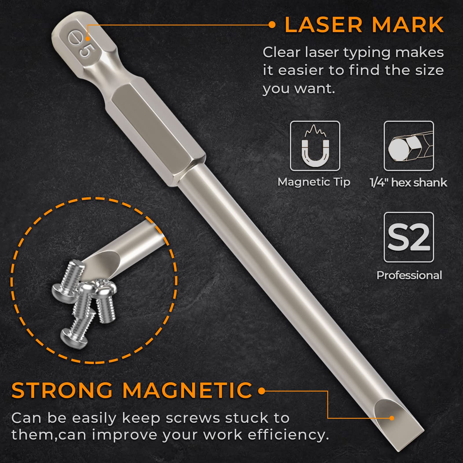 Hakkin 12PC Screwdriver Bits Set - S2 Steel, Magnetic, 3 Inch Slotted & Phillips, 1/4" Hex Shank for Power Screwdriver, Drill, Impact Driver