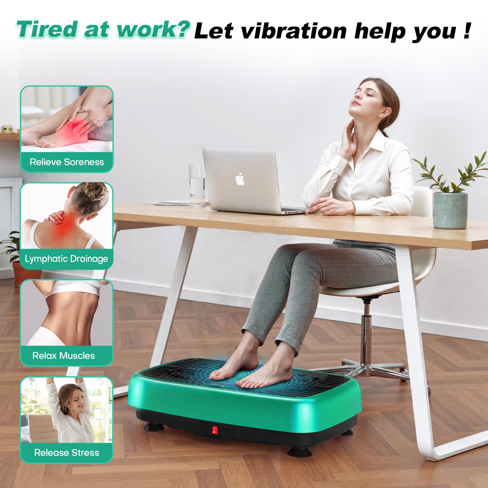 EvoSpark Vibration Plate, Vibration Plate Exercise Machine with 2025 High-Performance Dual Motor, 120 Adjustable Speeds, 450 Lbs Capacity Vibrating Plate for Lymphatic Drainage & Weight Loss
