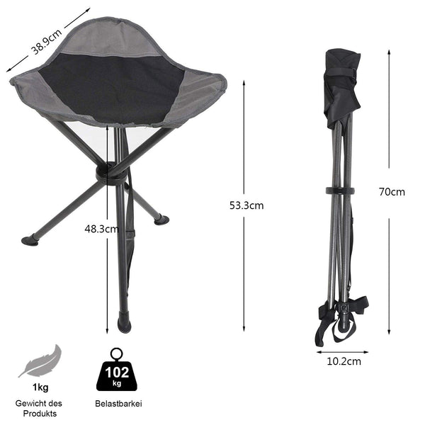 EVER ADVANCED Folding Stool Tripod Tall 53 cm Lightweight Camping Stool Compact Portable Fishing Tripod Camping Chair Collapsible for Outdoor Travel Walking Garden Backpack Hold Up 102 KG