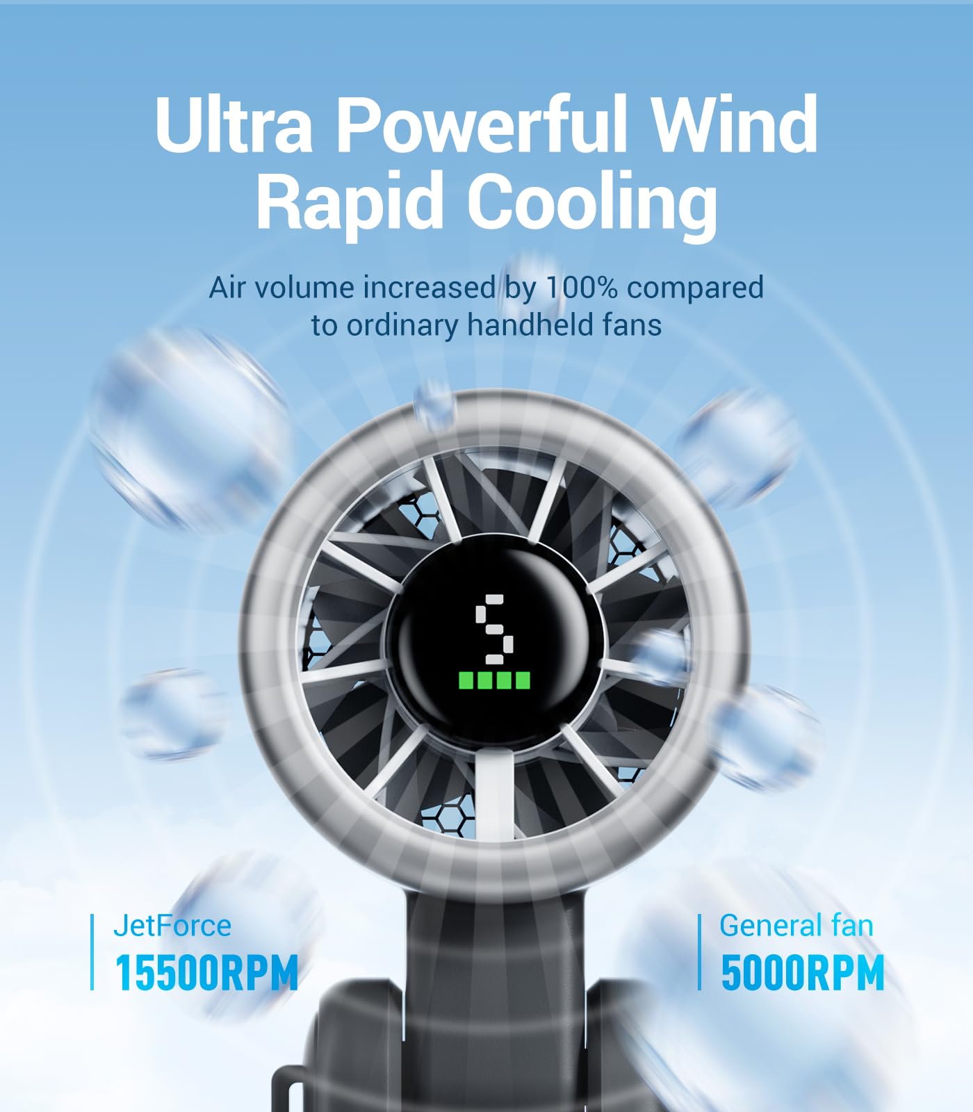 Diveblues Portable Handheld Fan, High-Speed Turbo Portable Fan, LED Display, Up to 12 Hours, 4000mAh Battery, 5 Wind Gear, Rechargeable small Hand Fan for Travel/Commute/Outdoor, Gifts for Women