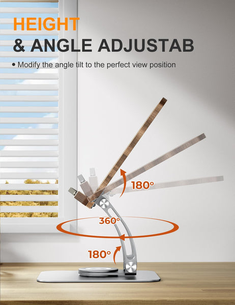 Tounee Book Stand for Reading, Adjustable Book Holder with 360 Swivel Base, Foldable Cookbook Stand Recipe Book Holder with Elastic Page Clips for