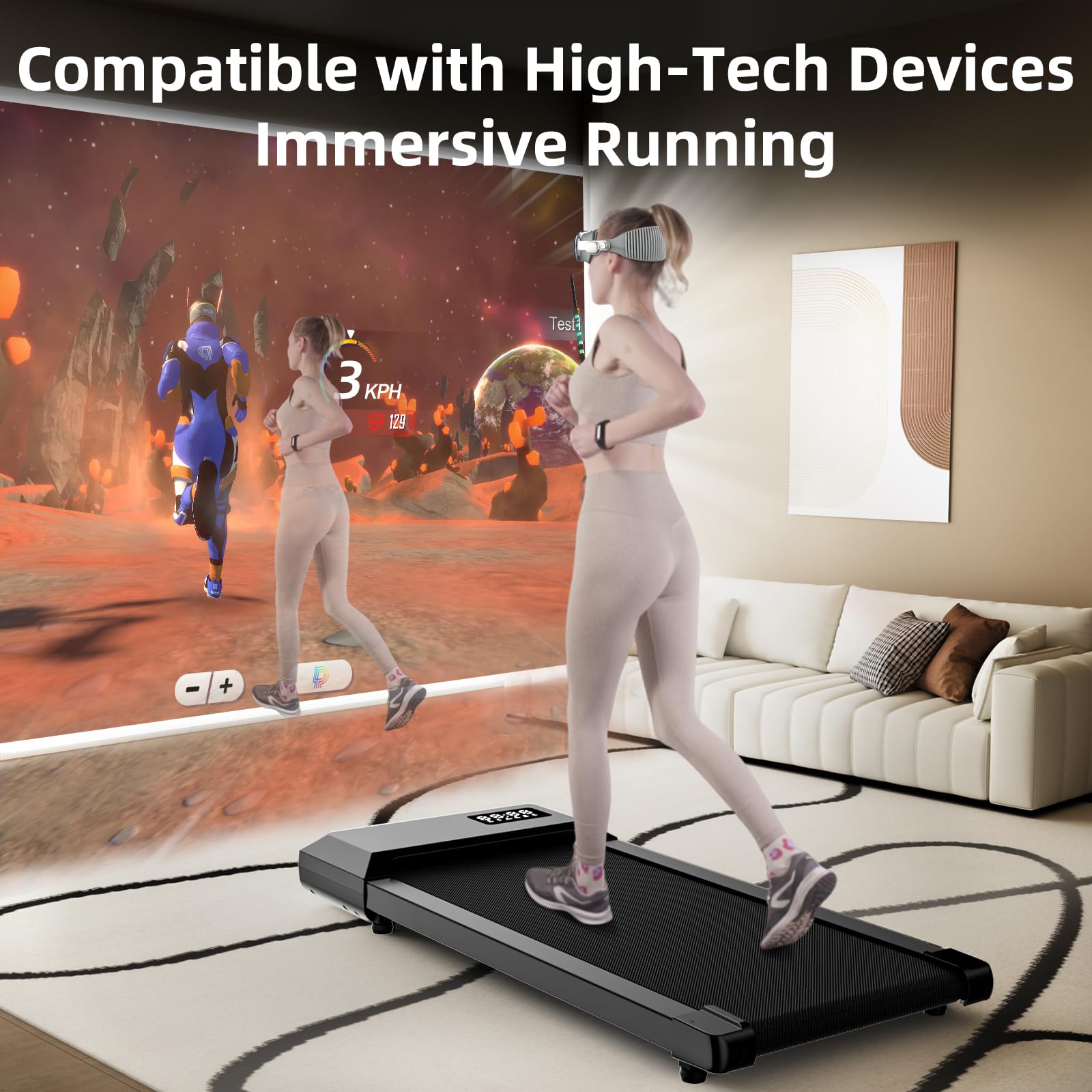 Raceable Walking Pad Suitable for High-tech Wearable Devices, Max 136kg APP Control Under Desk Treadmill with Training Courses and AI Training, Door to Door Delivery