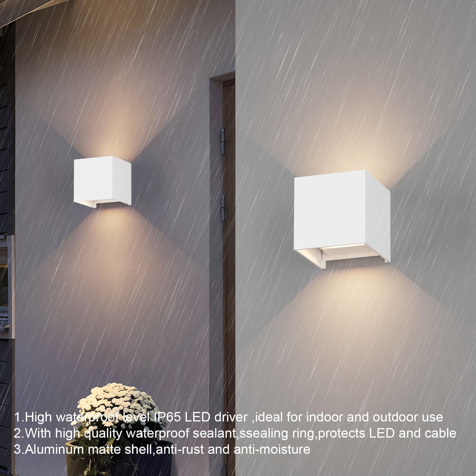 Klighten 2PCS 12W LED Outdoor Wall Lamps, up and Down Adjustable Light Beam,Waterproof IP65 for Outdoor Wall Light, Natural White 4000K-4500K,Indoor