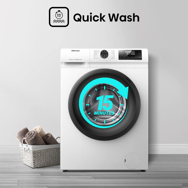 Hisense 3 Series WFQA9014EVJM Freestanding 9 KG Front Load Washing Durable Inverter Machine Steam Wash Quick Wash 15 Washing Programs 1400 RPM White- Energy Rating A