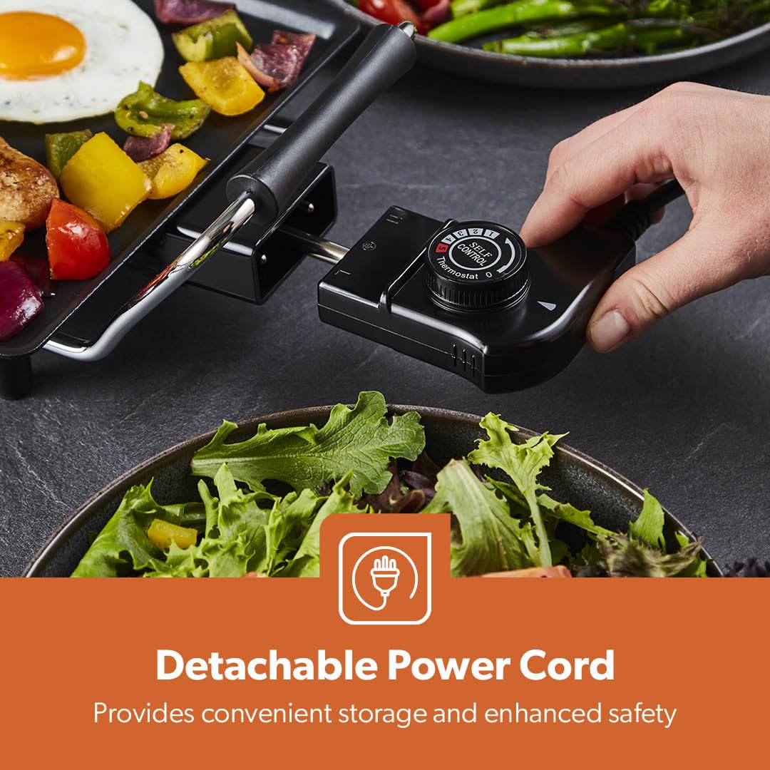 GEEPAS Teppanyaki Grill – Smokeless, Non-Stick, Adjustable Temperature - Easy-To-Clean, Removable Grease Tray, detachable cord – Indoor BBQ, Large Cooking Surface for Pancakes, Barbecue, Eggs and More