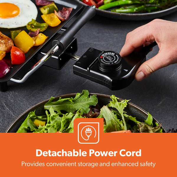 GEEPAS Teppanyaki Grill – Smokeless, Non-Stick, Adjustable Temperature - Easy-To-Clean, Removable Grease Tray, detachable cord – Indoor BBQ, Large Cooking Surface for Pancakes, Barbecue, Eggs and More