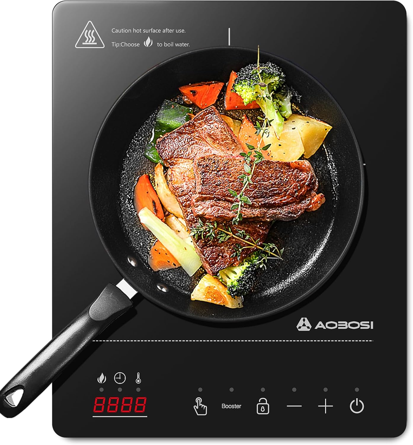 Aobosi Induction Hob,Single Induction Cooker with Portable Ultra-thin Body(32 * 26 * 4.2),20 Power and Temperature levels,Booster Function 2000W,Safety Lock,10H Timer