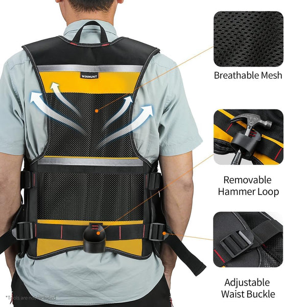 WINHUNT Work Vest with Multiple Pockets, Strong Oxford Fabric Vest, Reflective Vest Tool Vest for Electrician, Carpenter, Worker