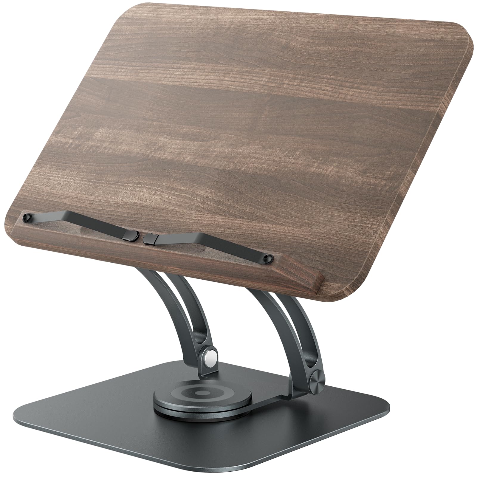 Tounee Book Stand for Reading, Adjustable Book Holder with 360 Swivel Base, Foldable Cookbook Stand Recipe Book Holder with Elastic Page Clips for