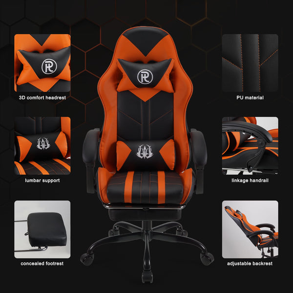 Play haha.Ergonomic reclining seat with footrest adjustable headrest and lumbar cushion high back support padded armrests PU leather finish for gaming home or office use