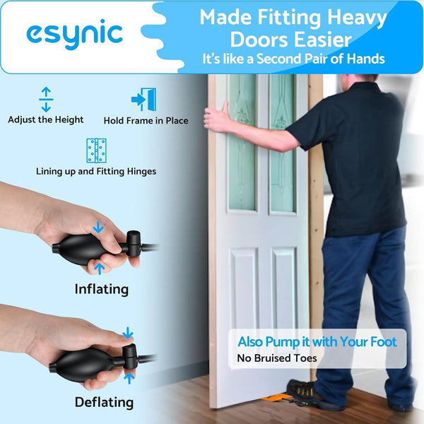 eSynic 3Pack Air Wedge Pump up Bag Inflatable Wedge Winbags Smooth TPU Air Bags for Lifting Door Air Wedge Door Lifter Pump Load-Bearing 297 Pounds/134KG with 4 Plastic Wedges-Blue