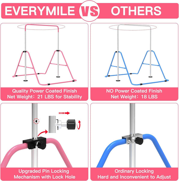 EVERYMILE Gymnastics Bars, Junior Training Kip Bar Gymnastics Equipment for Home,Adjustable Height Folding Horizontal Bar with Gymnastic Rings for Kid